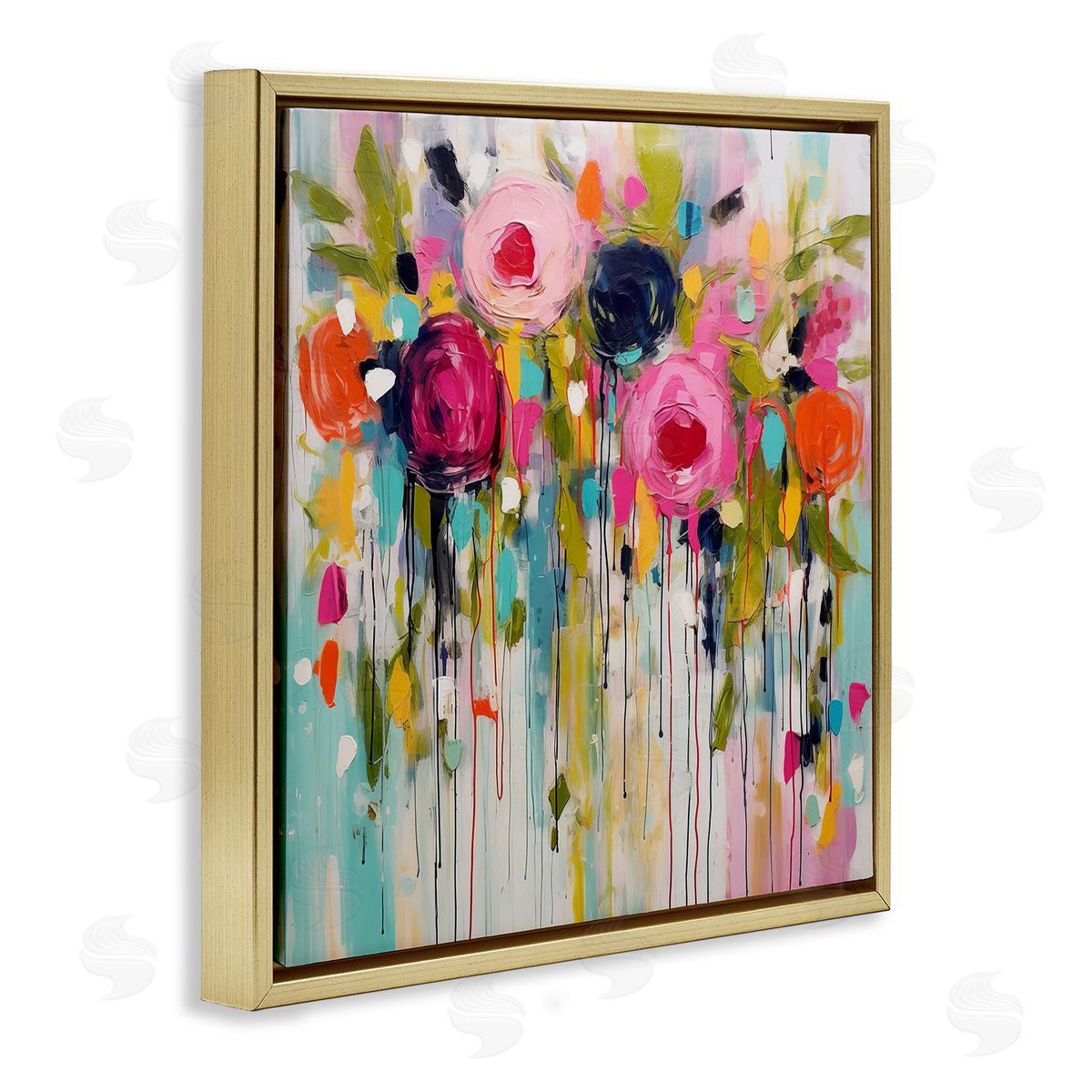 Irena Orlov Paint Drip Roses Gold Floating Frame Canvas Wall Art Print