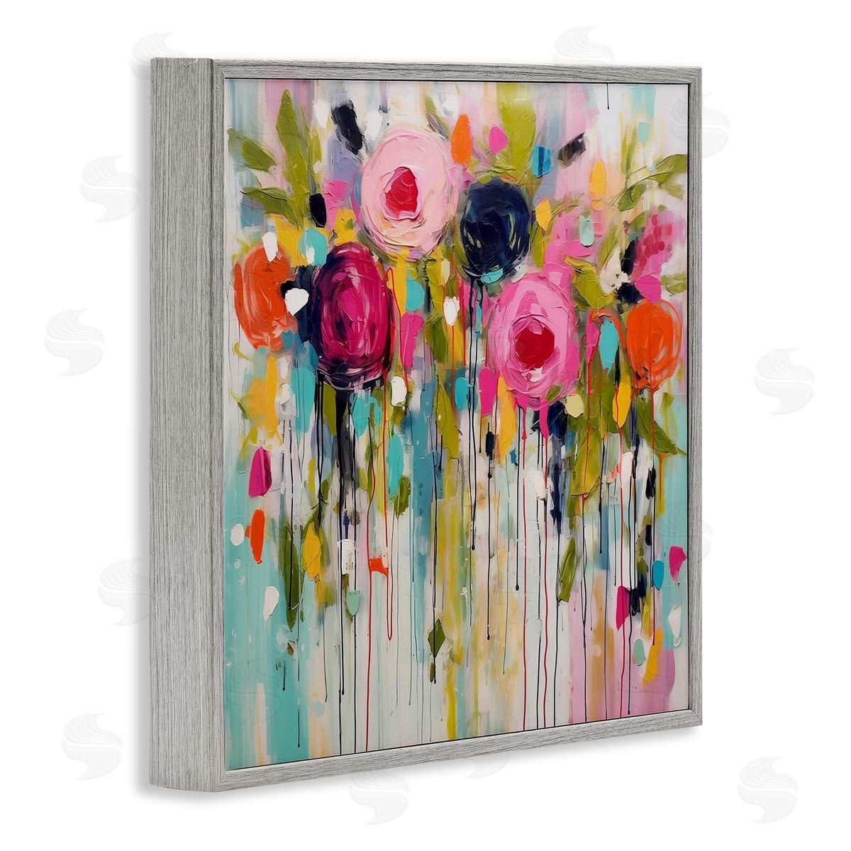 Irena Orlov Paint Drip Roses Gray Framed Giclee Wall Art Print