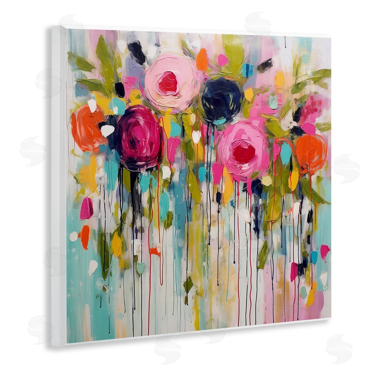 Irena Orlov Paint Drip Roses Wooden Wall Plaque Art Print