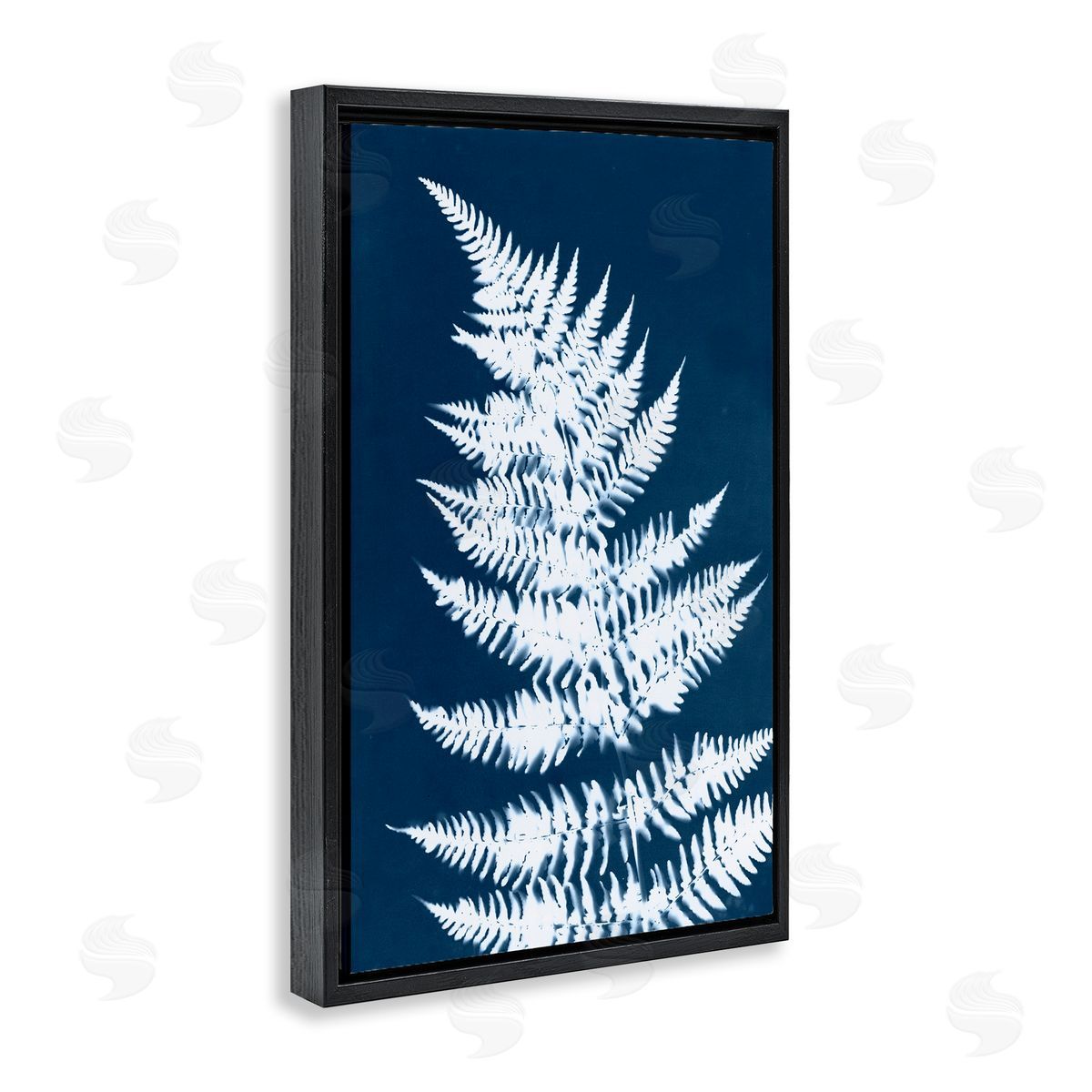 Blue and White Fern Black Floating Frame Canvas Wall Art, Home Decor by Jason Johnson