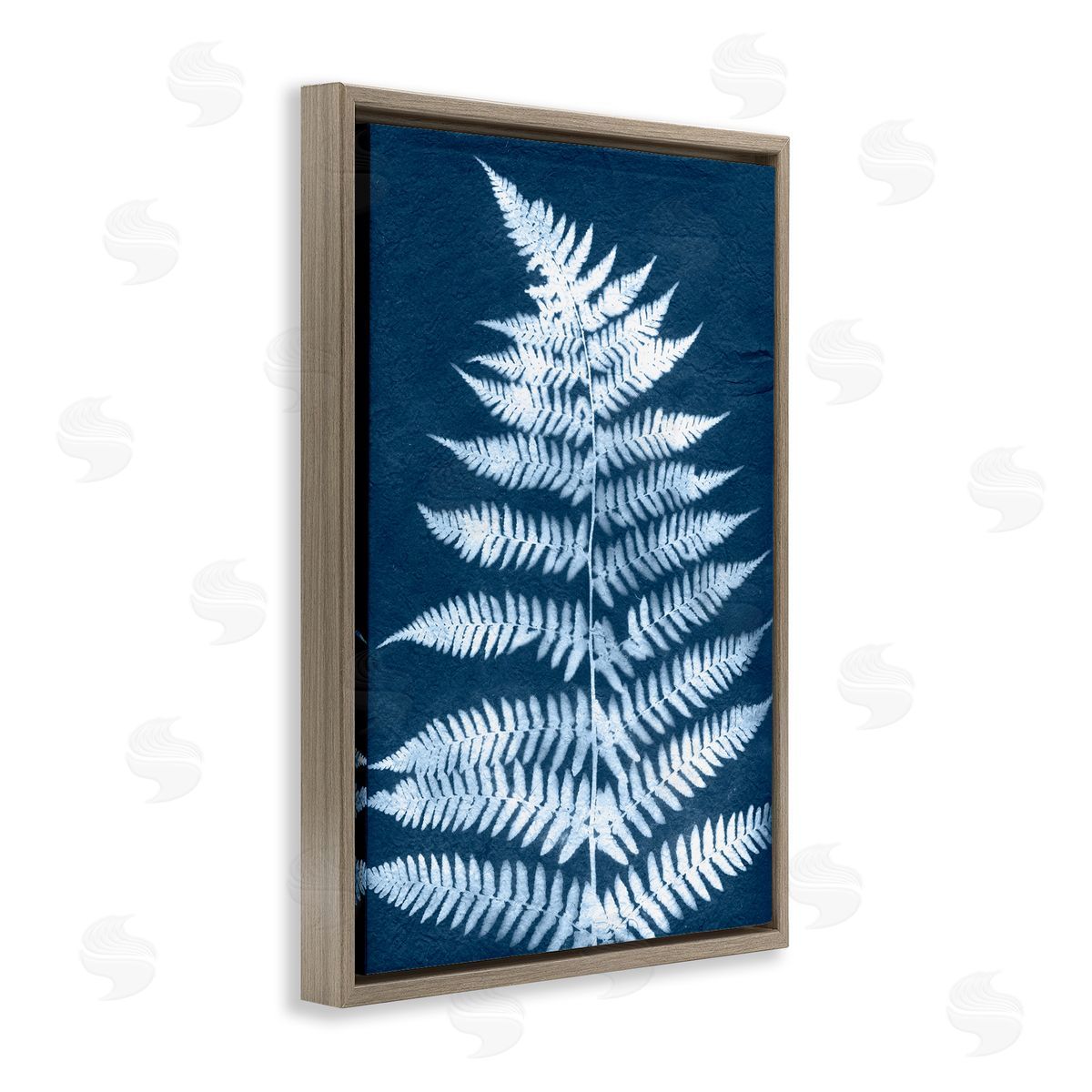 Forest Fern in Blue Brown Floating Frame Canvas Wall Art, Home Decor by Jason Johnson