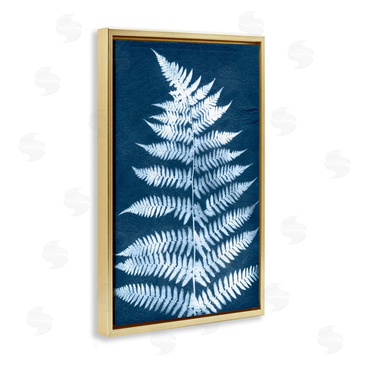 Forest Fern in Blue Gold Floating Frame Canvas Wall Art, Home Decor by Jason Johnson