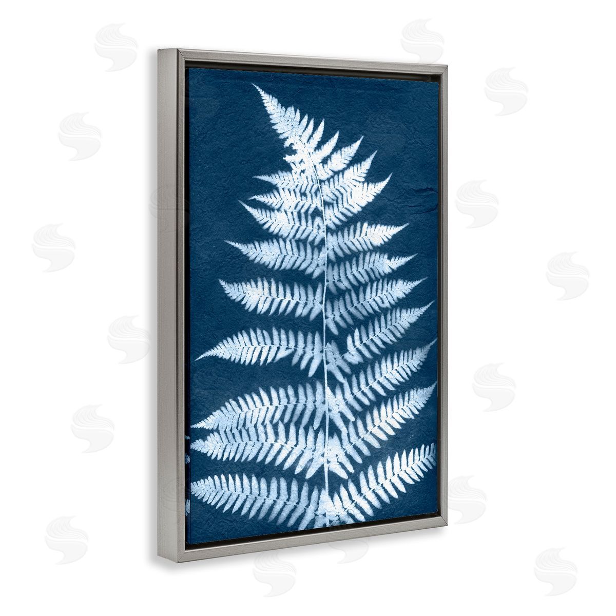 Forest Fern in Blue Grey Floating Frame Canvas Wall Art, Home Decor by Jason Johnson