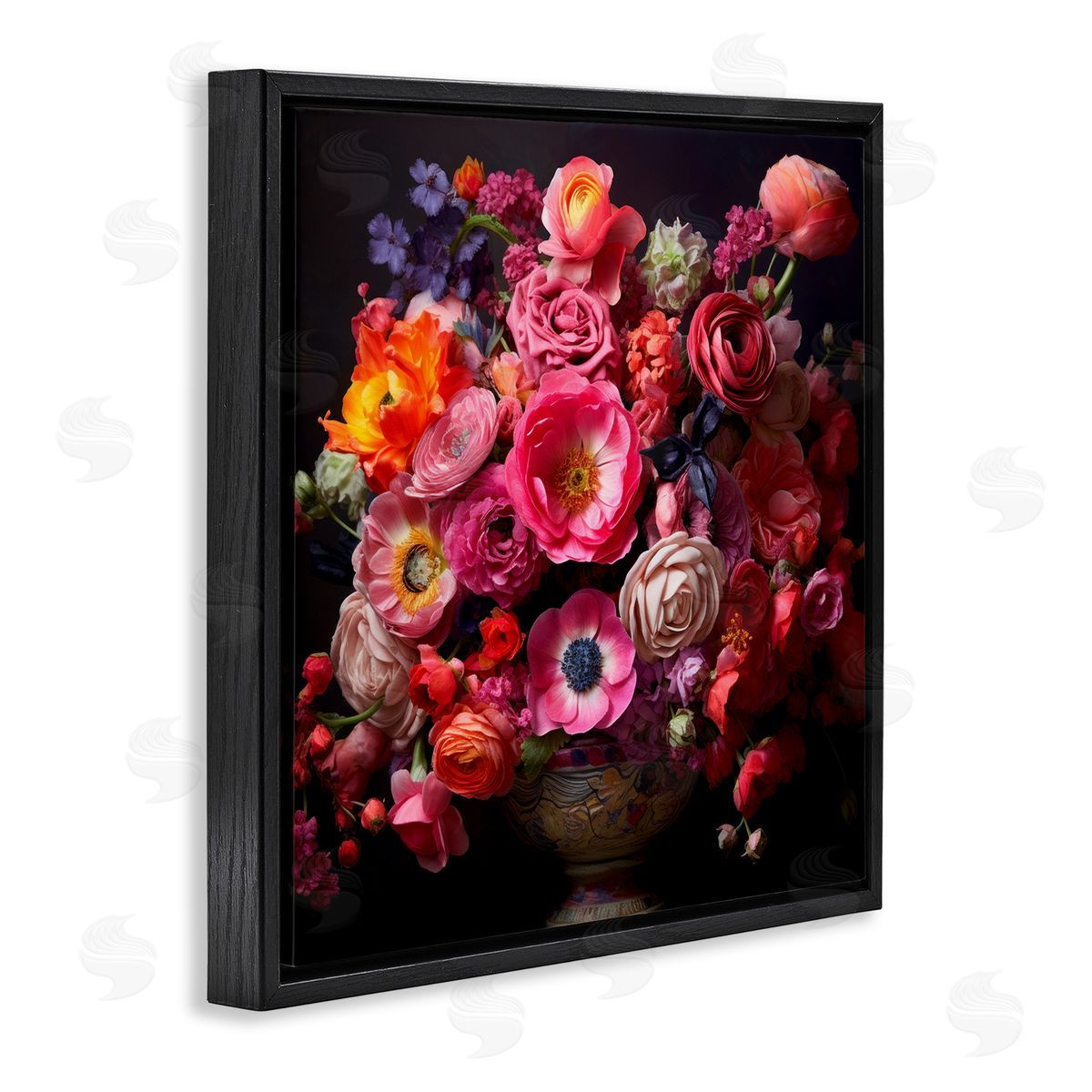 Dark Full Bouquet Black Floating Frame Canvas Wall Art, Home Decor by Lazar Studio