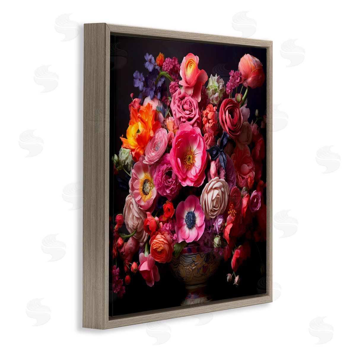 Dark Full Bouquet Brown Floating Frame Canvas Wall Art, Home Decor by Lazar Studio