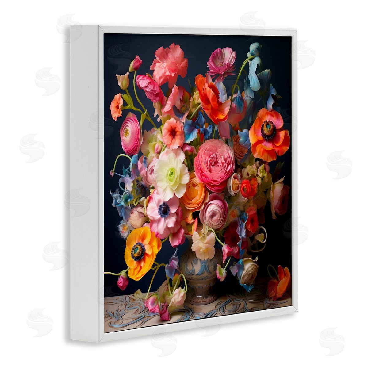 Mixed Full Bouquet White Frame Print Wall Art, Home Decor by Lazar Studio
