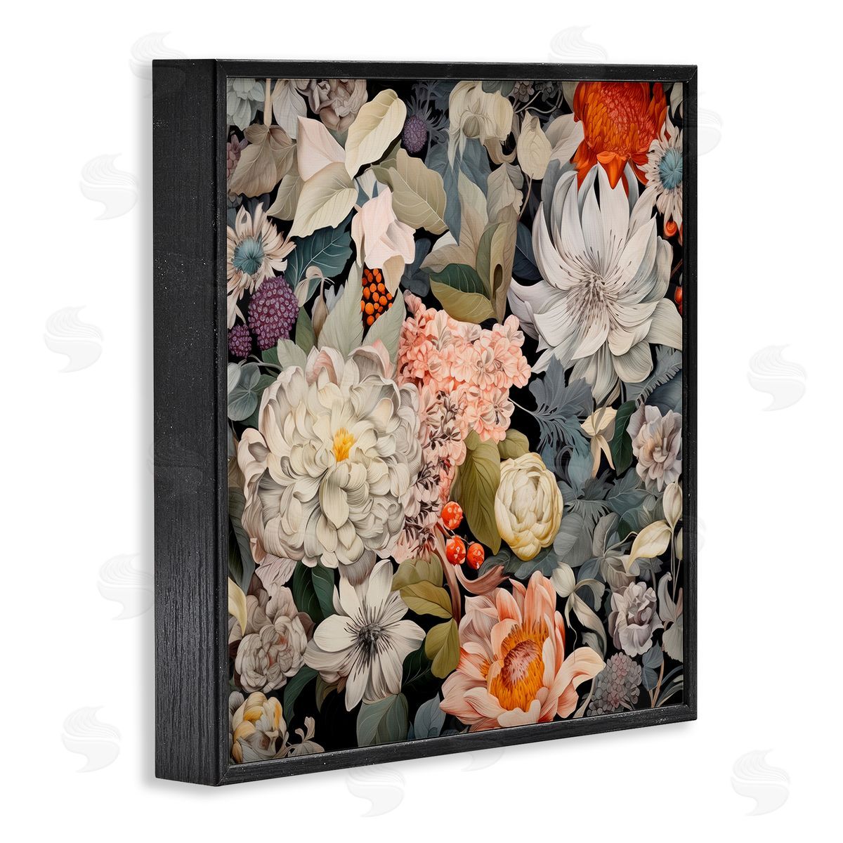Grey Mixed Botanicals Black Frame Print Wall Art, Home Decor by Lazar Studio