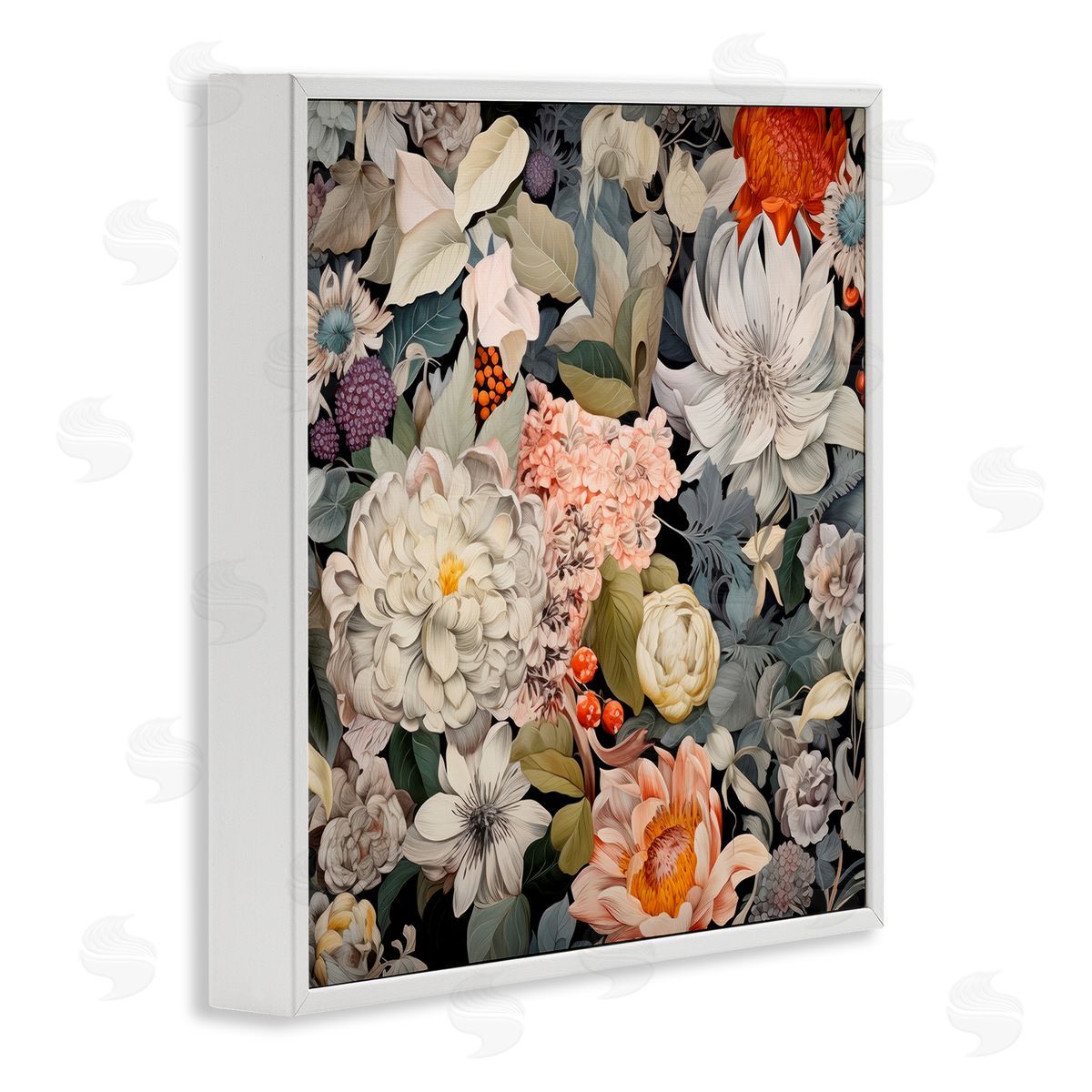 Grey Mixed Botanicals White Frame Print Wall Art, Home Decor by Lazar Studio