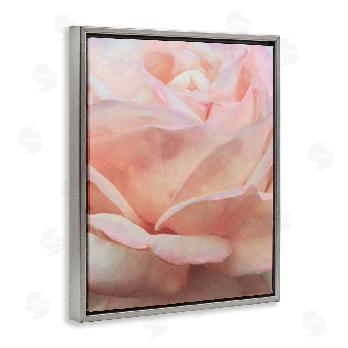 Soft Rose Petals Grey Floating Frame Canvas Wall Art, Home Decor by Alonzo Saunders