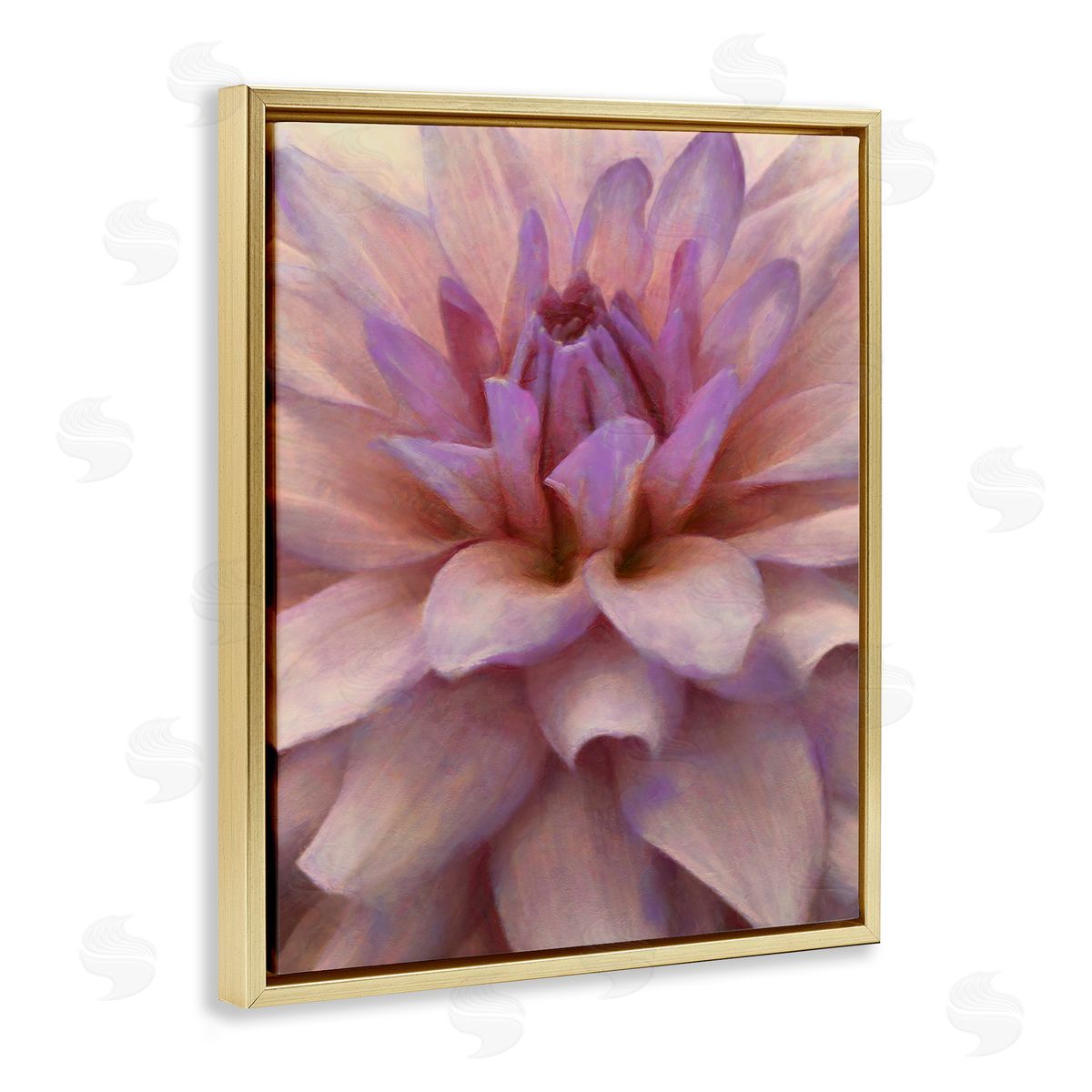 Purple Dahlia Petals Gold Floating Frame Canvas Wall Art, Home Decor by Alonzo Saunders