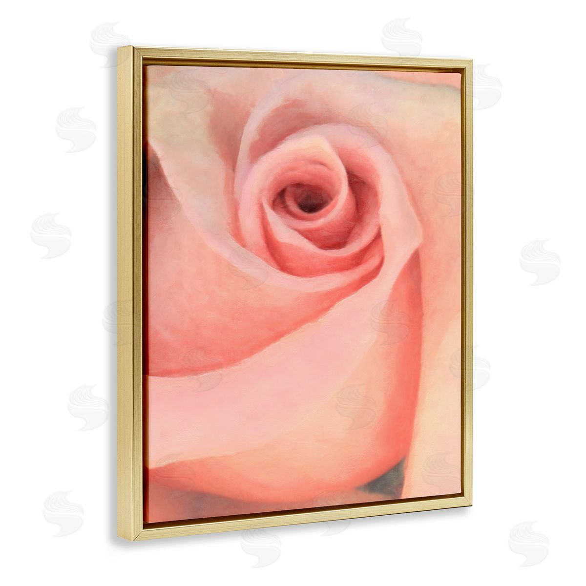 Spiral Rose Anther Gold Floating Frame Canvas Wall Art, Home Decor by Alonzo Saunders