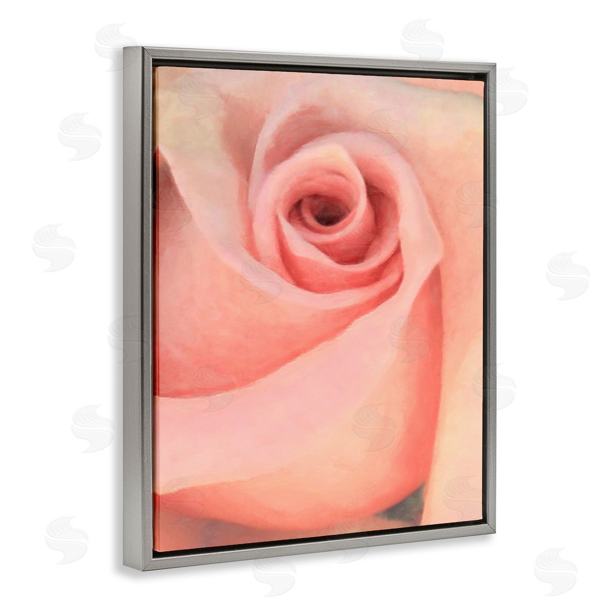 Spiral Rose Anther Grey Floating Frame Canvas Wall Art, Home Decor by Alonzo Saunders