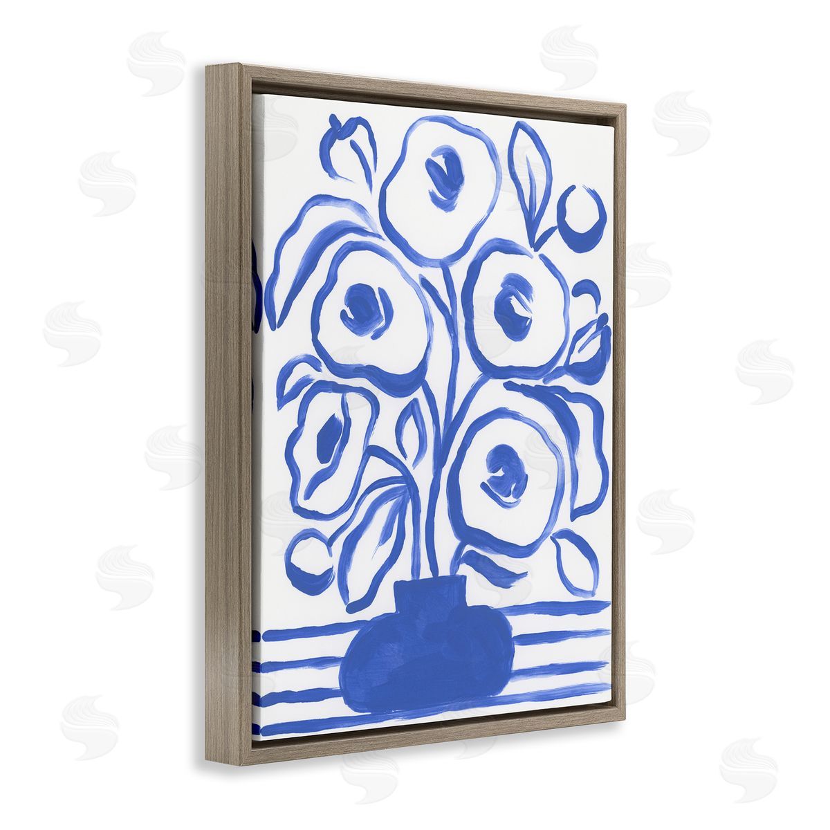 Abstract Poppy Vase Brown Floating Frame Canvas Wall Art, Home Decor by June Erica Vess