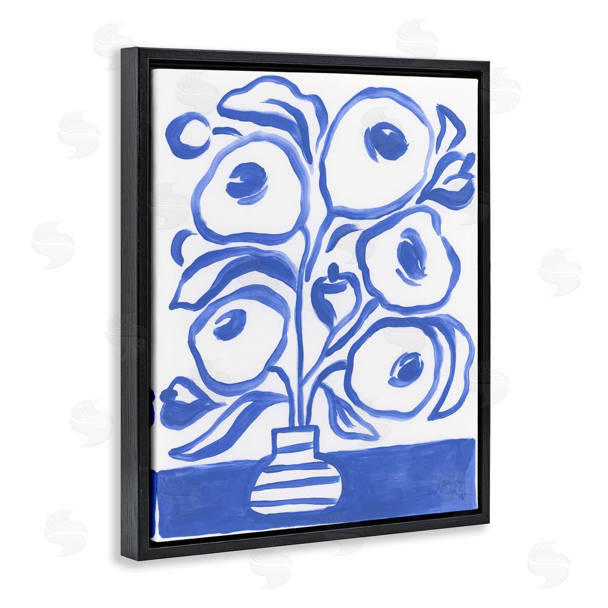 Modern Blue Vase Black Floating Frame Canvas Wall Art, Home Decor by June Erica Vess