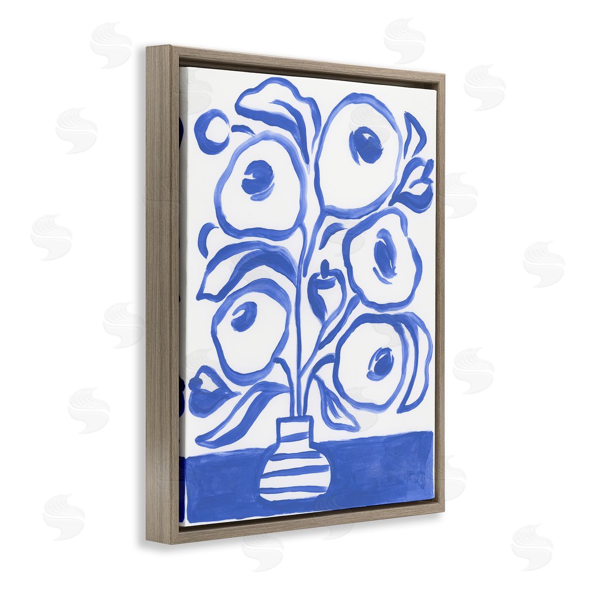 Modern Blue Vase Brown Floating Frame Canvas Wall Art, Home Decor by June Erica Vess
