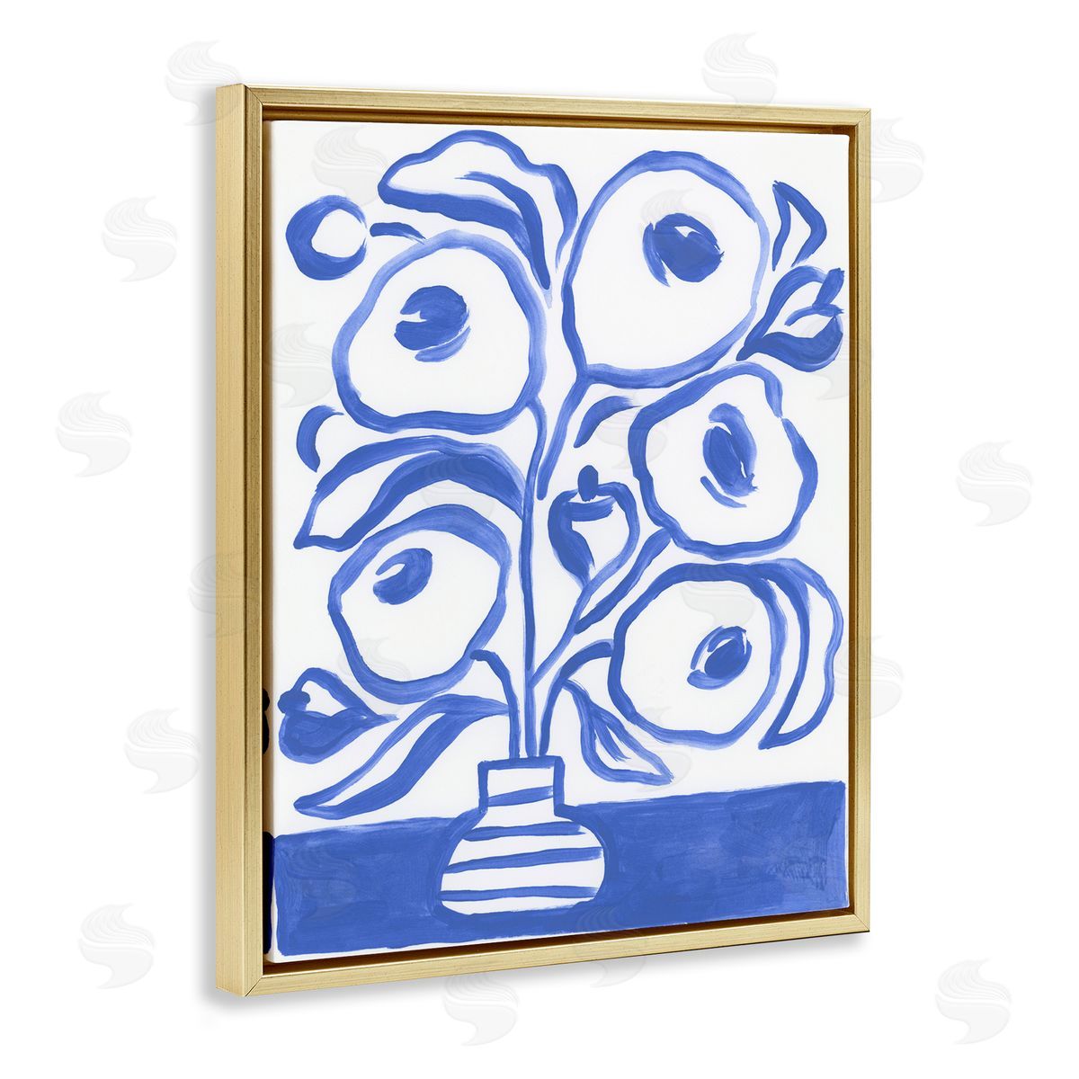 Modern Blue Vase Gold Floating Frame Canvas Wall Art, Home Decor by June Erica Vess