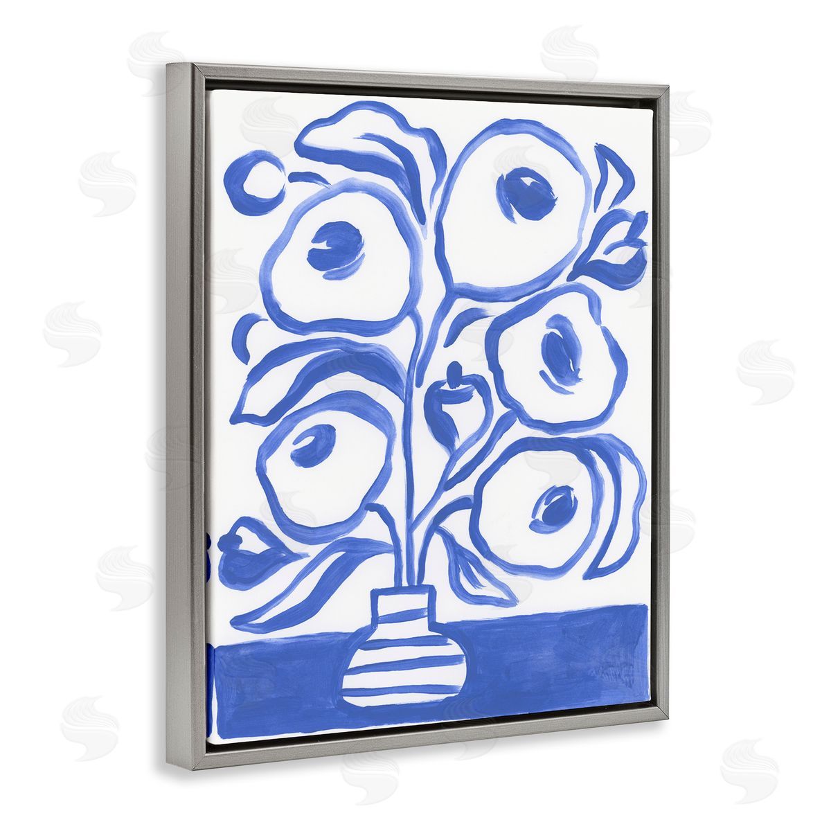 Modern Blue Vase Grey Floating Frame Canvas Wall Art, Home Decor by June Erica Vess