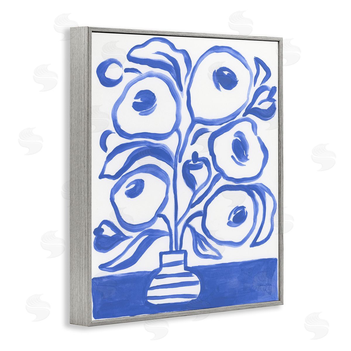 Modern Blue Vase Grey Frame Print Wall Art, Home Decor by June Erica Vess
