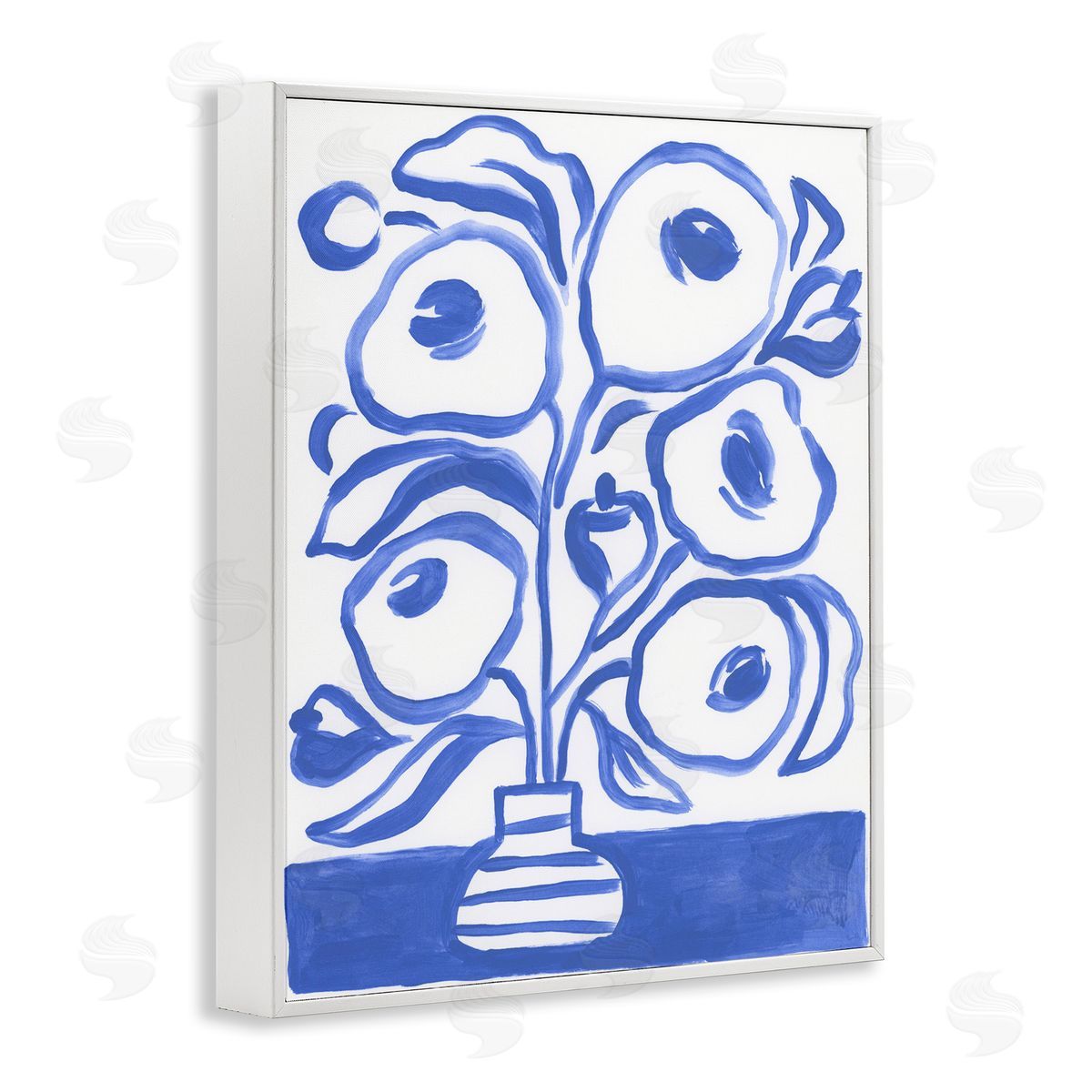 Modern Blue Vase White Frame Print Wall Art, Home Decor by June Erica Vess