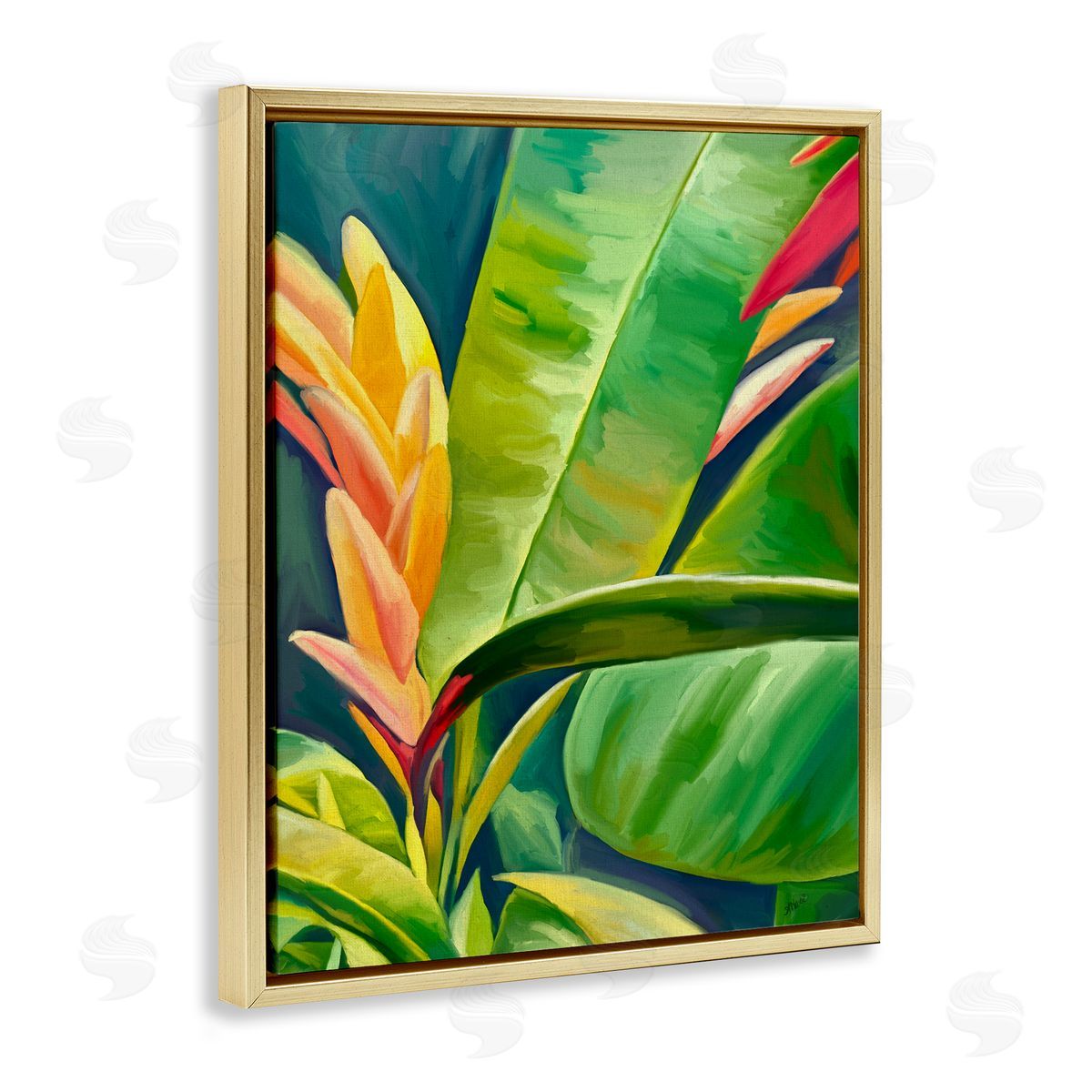 Bright Tropics Greenery Gold Floating Frame Canvas Wall Art, Home Decor by Amy Hall