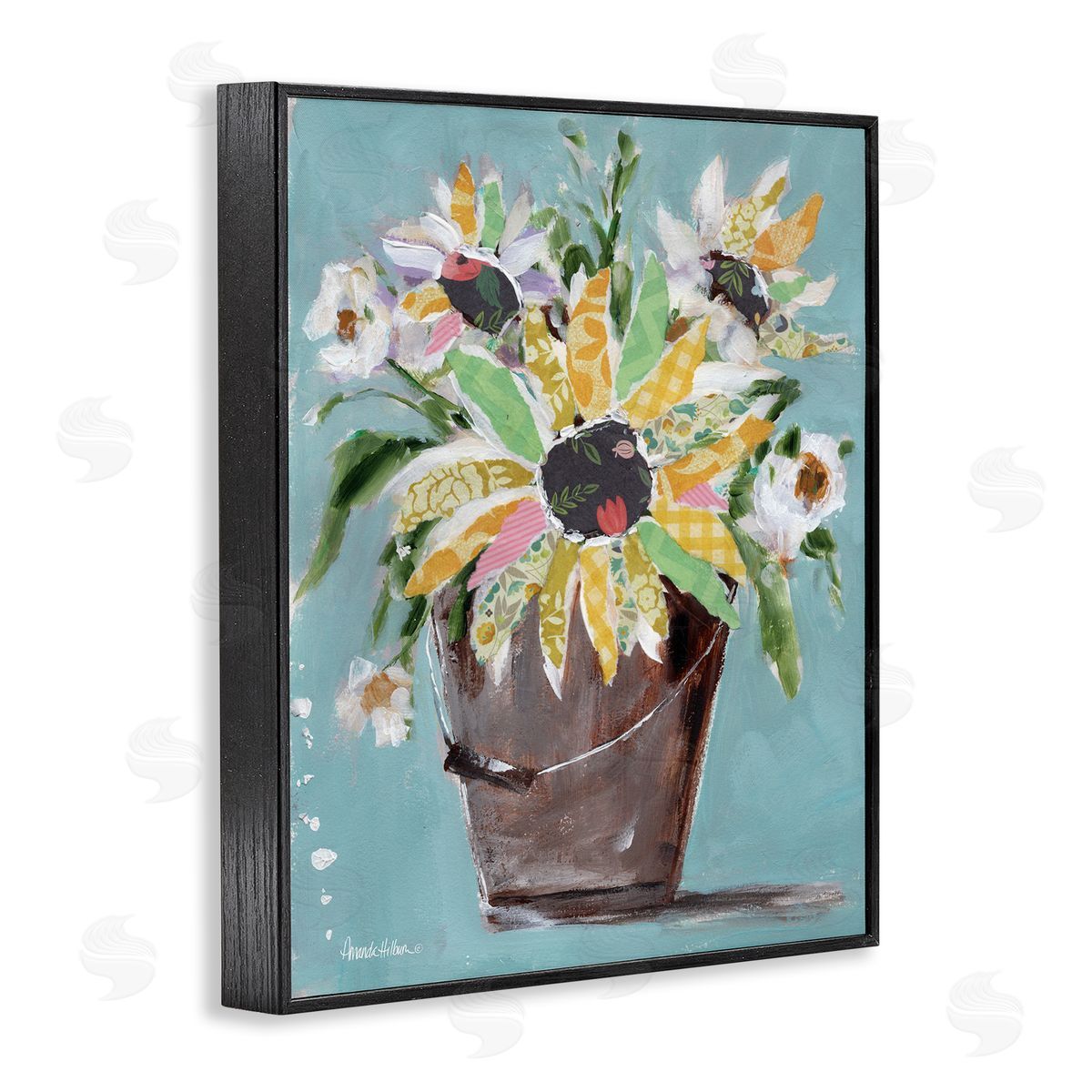 Flower Bucket Bouquet Black Frame Print Wall Art, Home Decor by Amanda Hilburn