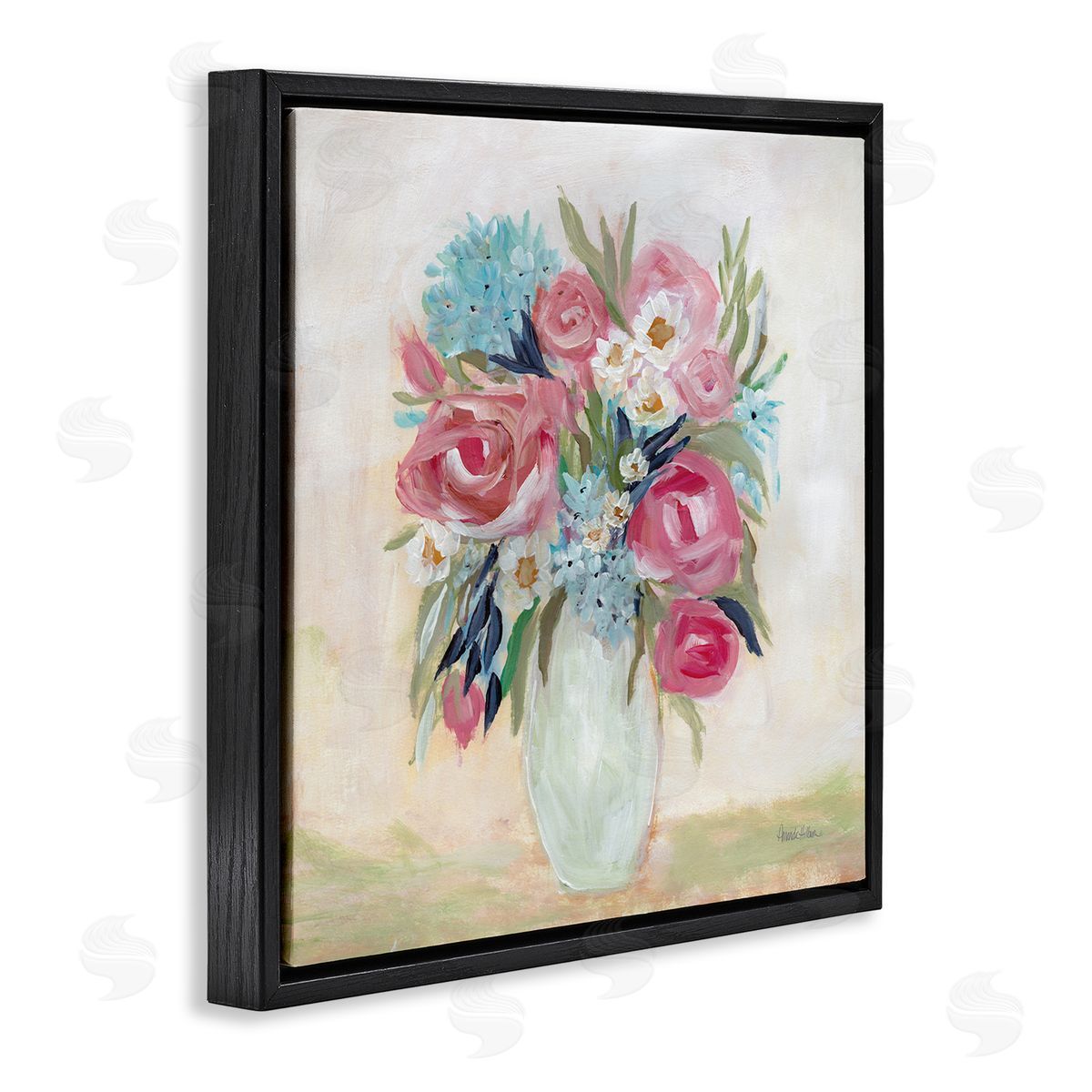 Amanda Hilburn Drooping Pink Roses Black Floating Frame Canvas Wall Art Print