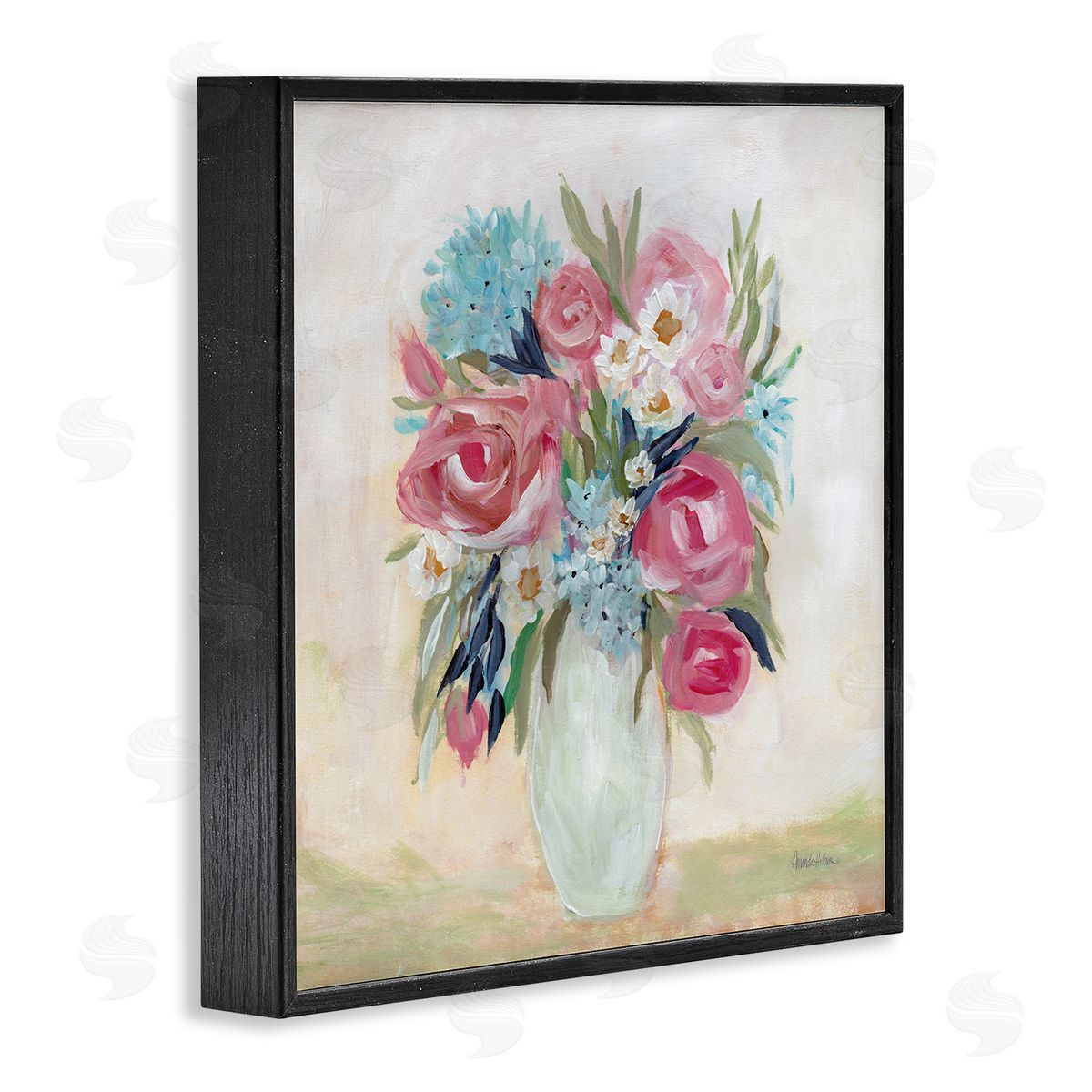 Amanda Hilburn Drooping Pink Roses Black Framed Giclee Wall Art Print
