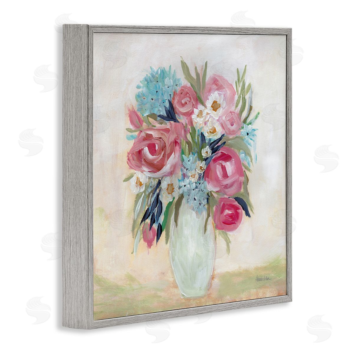 Amanda Hilburn Drooping Pink Roses Gray Framed Giclee Wall Art Print