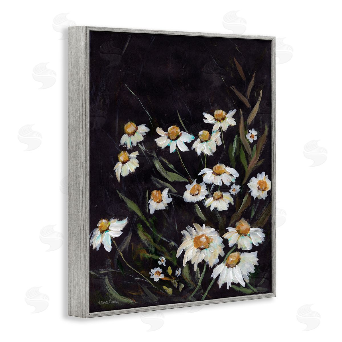 Daisies on Black Grey Frame Print Wall Art, Home Decor by Amanda Hilburn