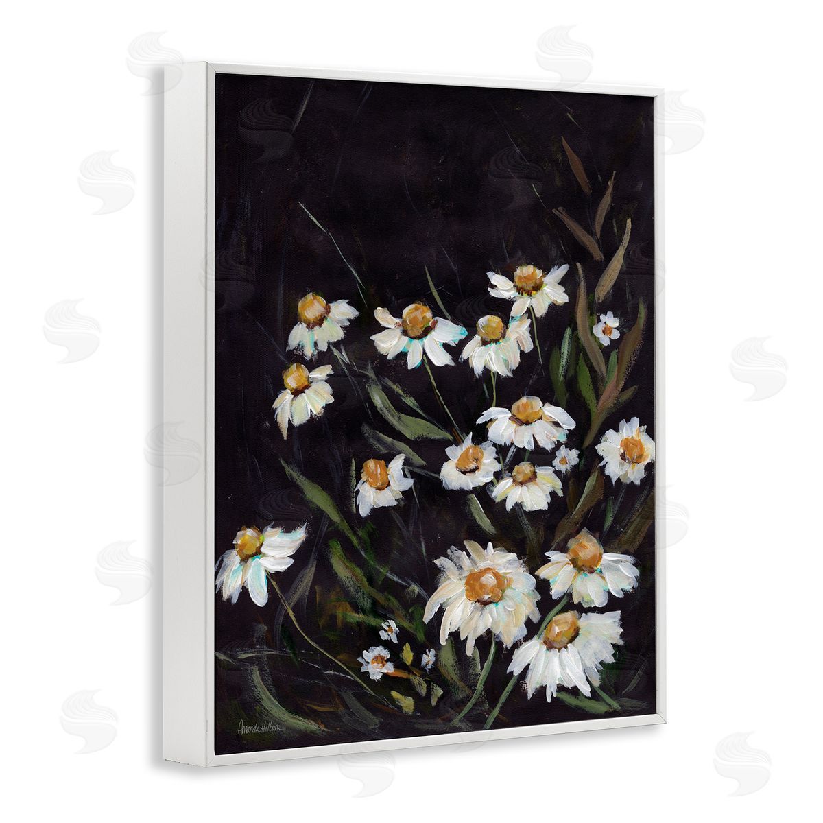 Daisies on Black White Frame Print Wall Art, Home Decor by Amanda Hilburn