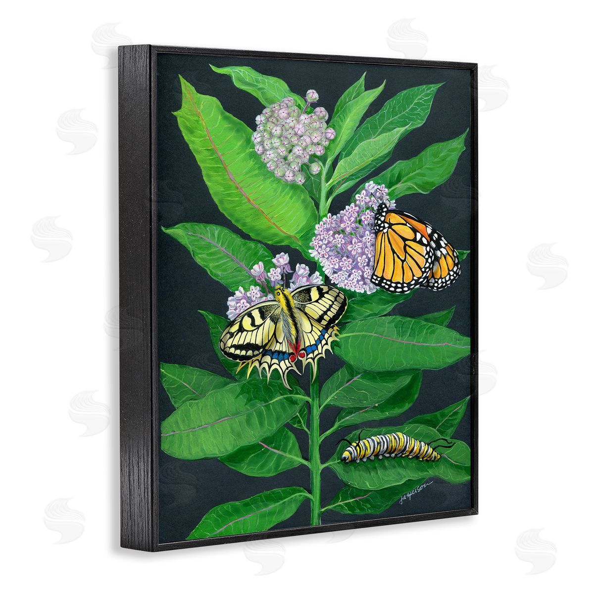 Vintage Milkweed and Insects Black Frame Print Wall Art, Home Decor by Ann Jasperson