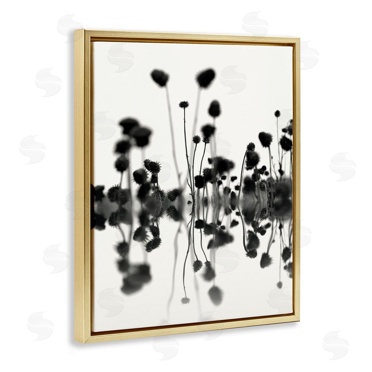 Abstract Botanical Sprigs Gold Floating Frame Canvas Wall Art, Home Decor by Nicholas Bell