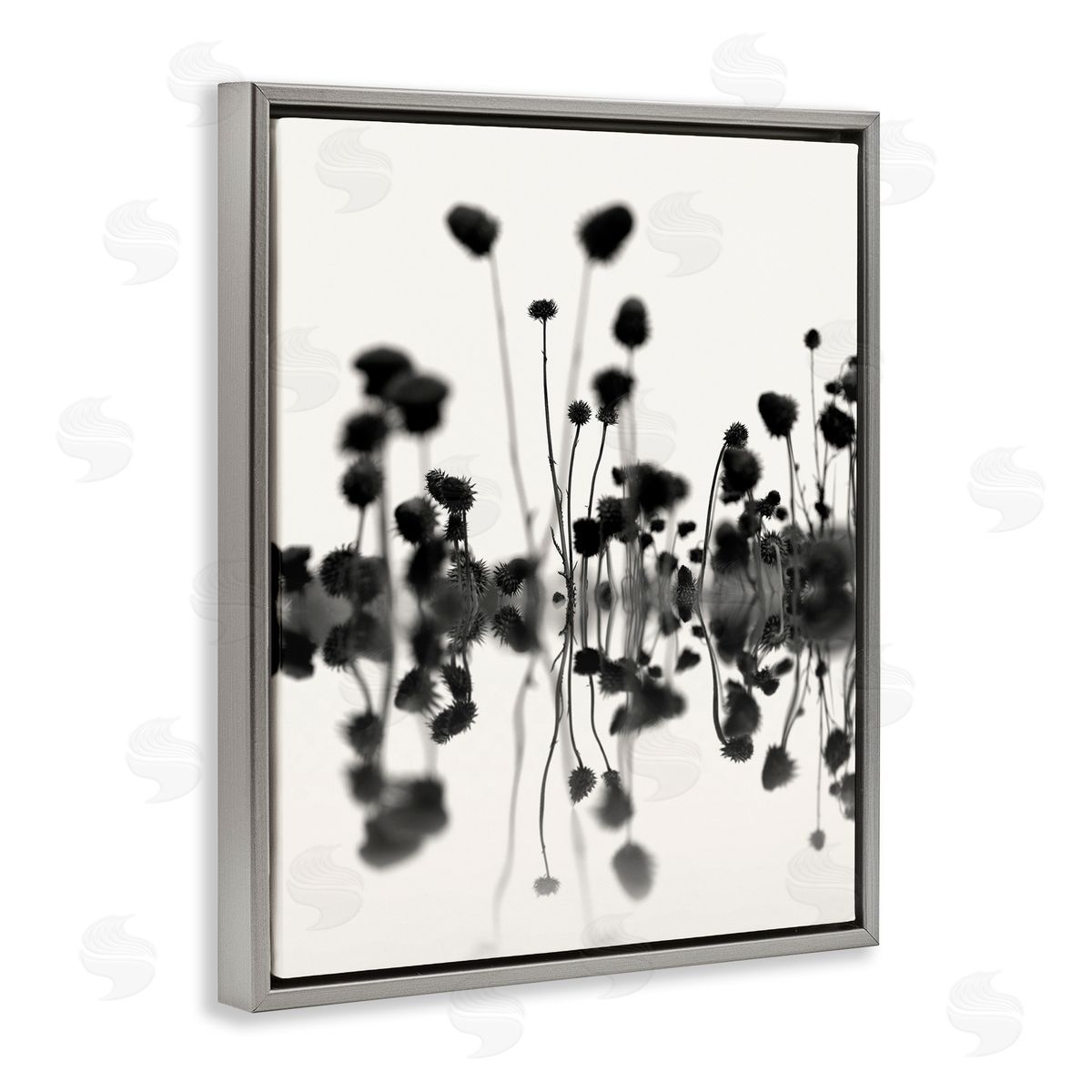 Abstract Botanical Sprigs Grey Floating Frame Canvas Wall Art, Home Decor by Nicholas Bell