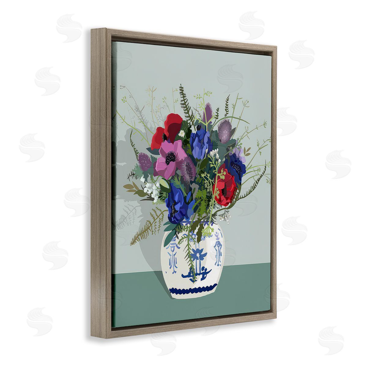 Betty Boynes Ginger Jar & Anemones Brown Floating Frame Canvas Wall Art Print