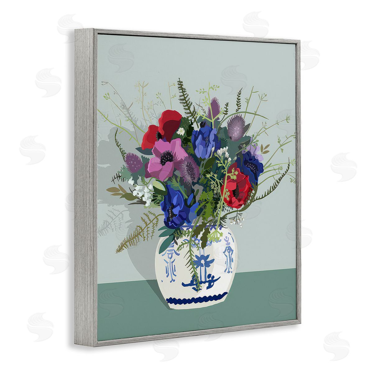 Betty Boynes Ginger Jar & Anemones Gray Framed Giclee Wall Art Print