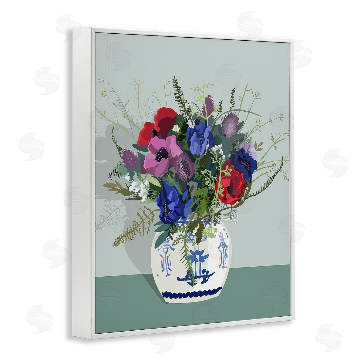 Betty Boynes Ginger Jar & Anemones White Framed Giclee Wall Art Print