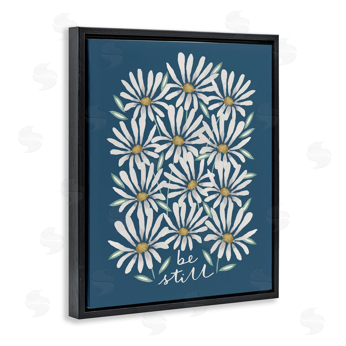 Be Still Daisy Pattern Black Floating Frame Canvas Wall Art, Home Decor by Blue Chair Blessing