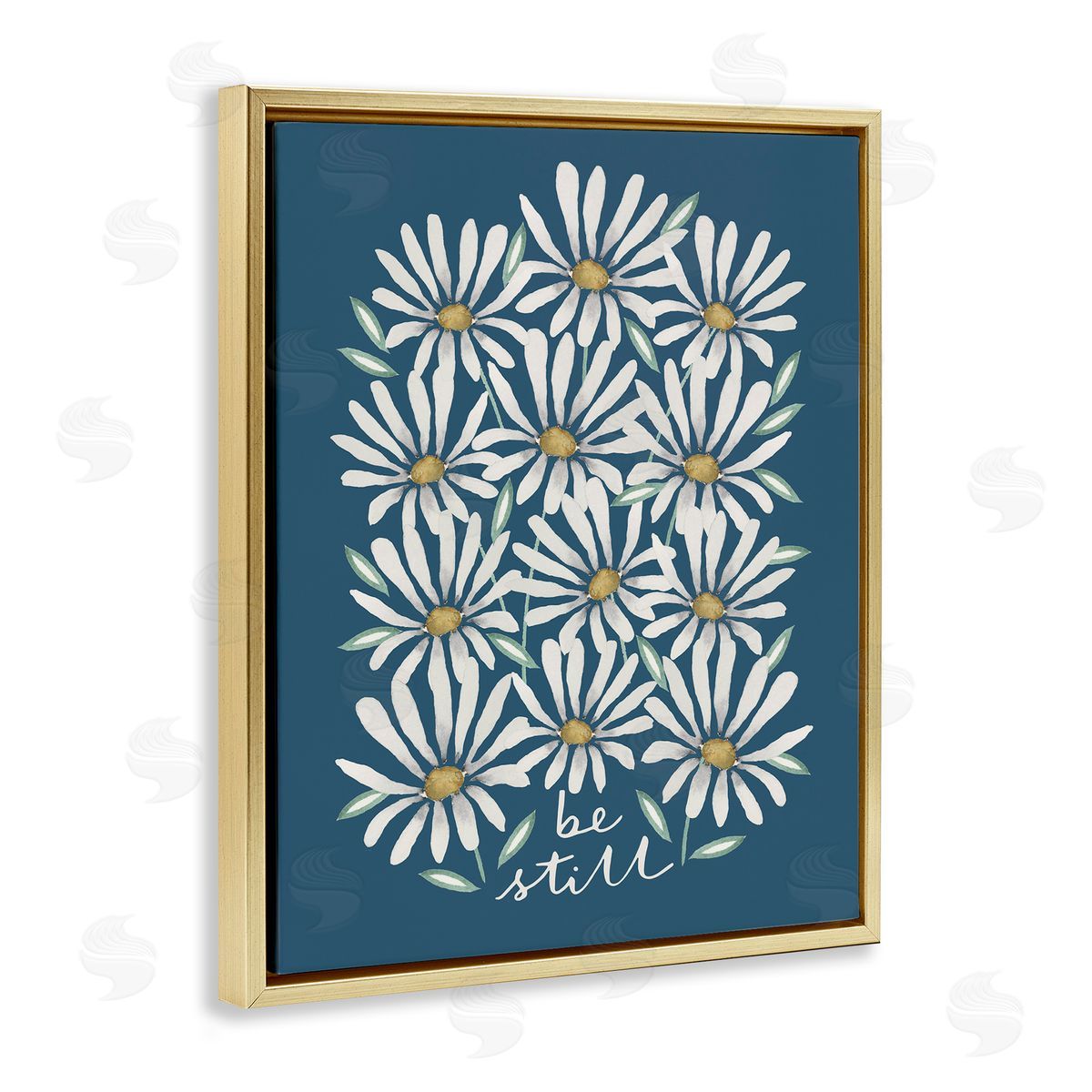Be Still Daisy Pattern Gold Floating Frame Canvas Wall Art, Home Decor by Blue Chair Blessing