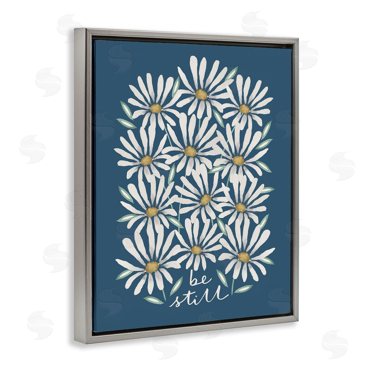 Be Still Daisy Pattern Grey Floating Frame Canvas Wall Art, Home Decor by Blue Chair Blessing