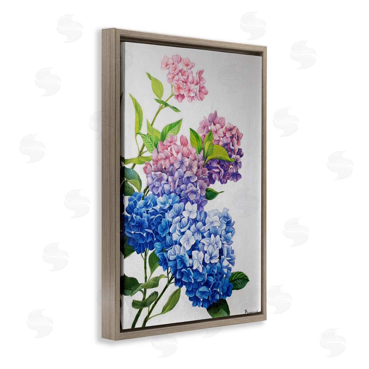 Detailed Hydrangea Gradient Brown Floating Frame Canvas Wall Art, Home Decor by Myroslava Voloschuk