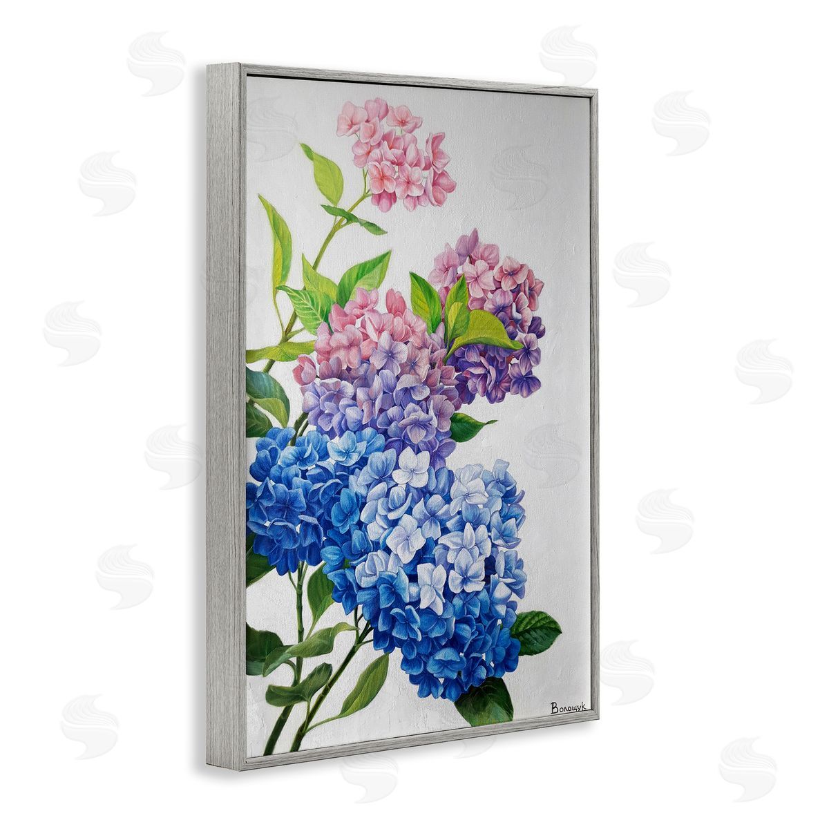 Detailed Hydrangea Gradient Grey Frame Print Wall Art, Home Decor by Myroslava Voloschuk