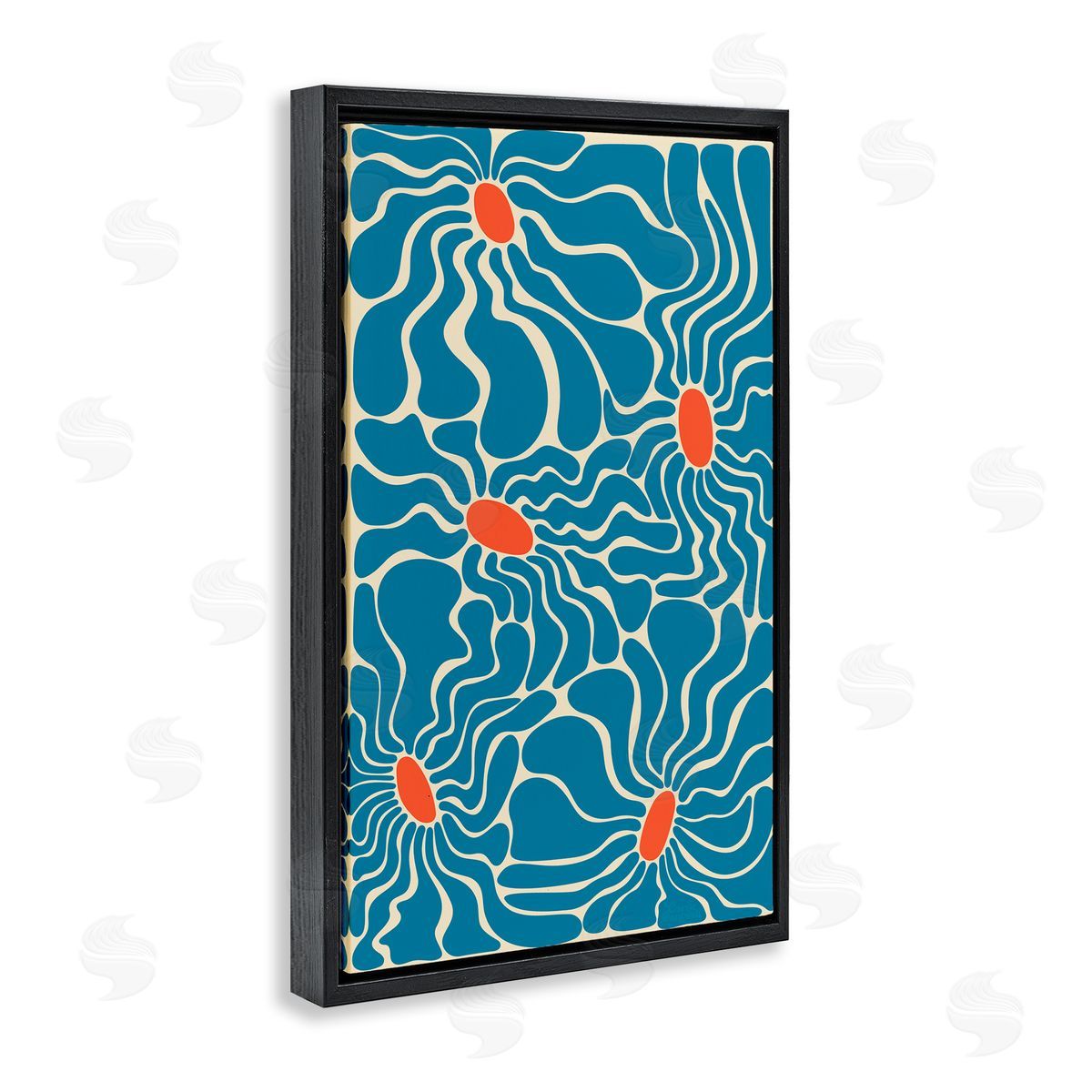 Groovy Fluid Flowers Black Floating Frame Canvas Wall Art, Home Decor by Carrie Cantwell
