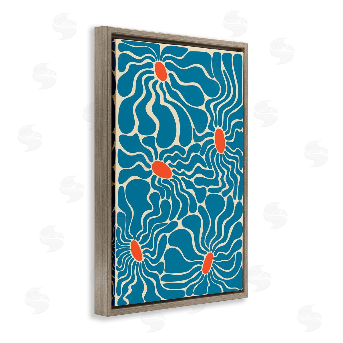 Groovy Fluid Flowers Brown Floating Frame Canvas Wall Art, Home Decor by Carrie Cantwell