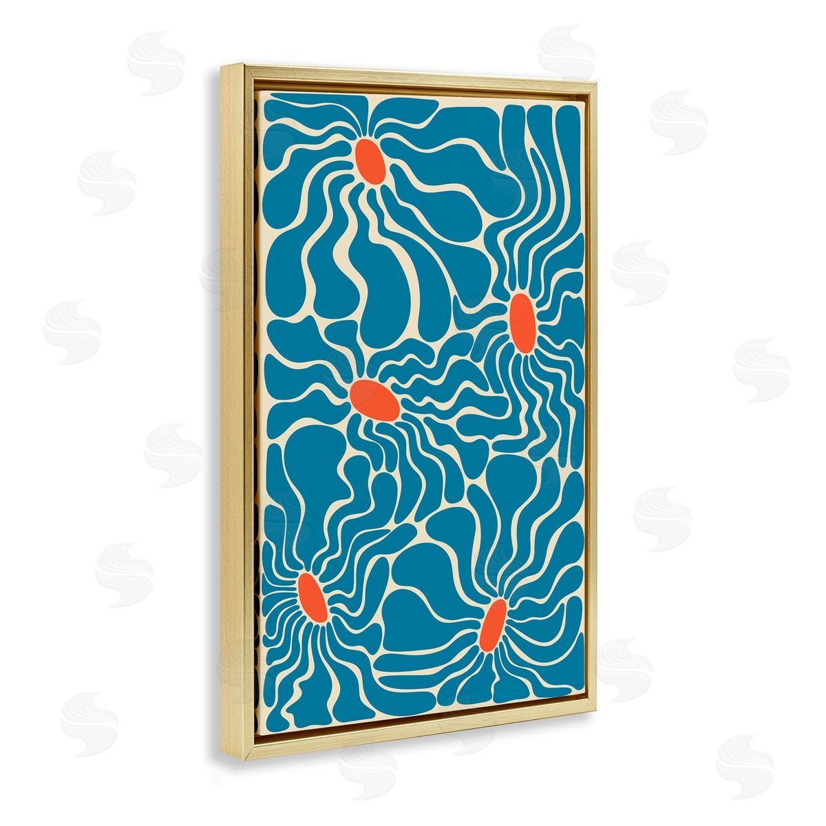 Groovy Fluid Flowers Gold Floating Frame Canvas Wall Art, Home Decor by Carrie Cantwell