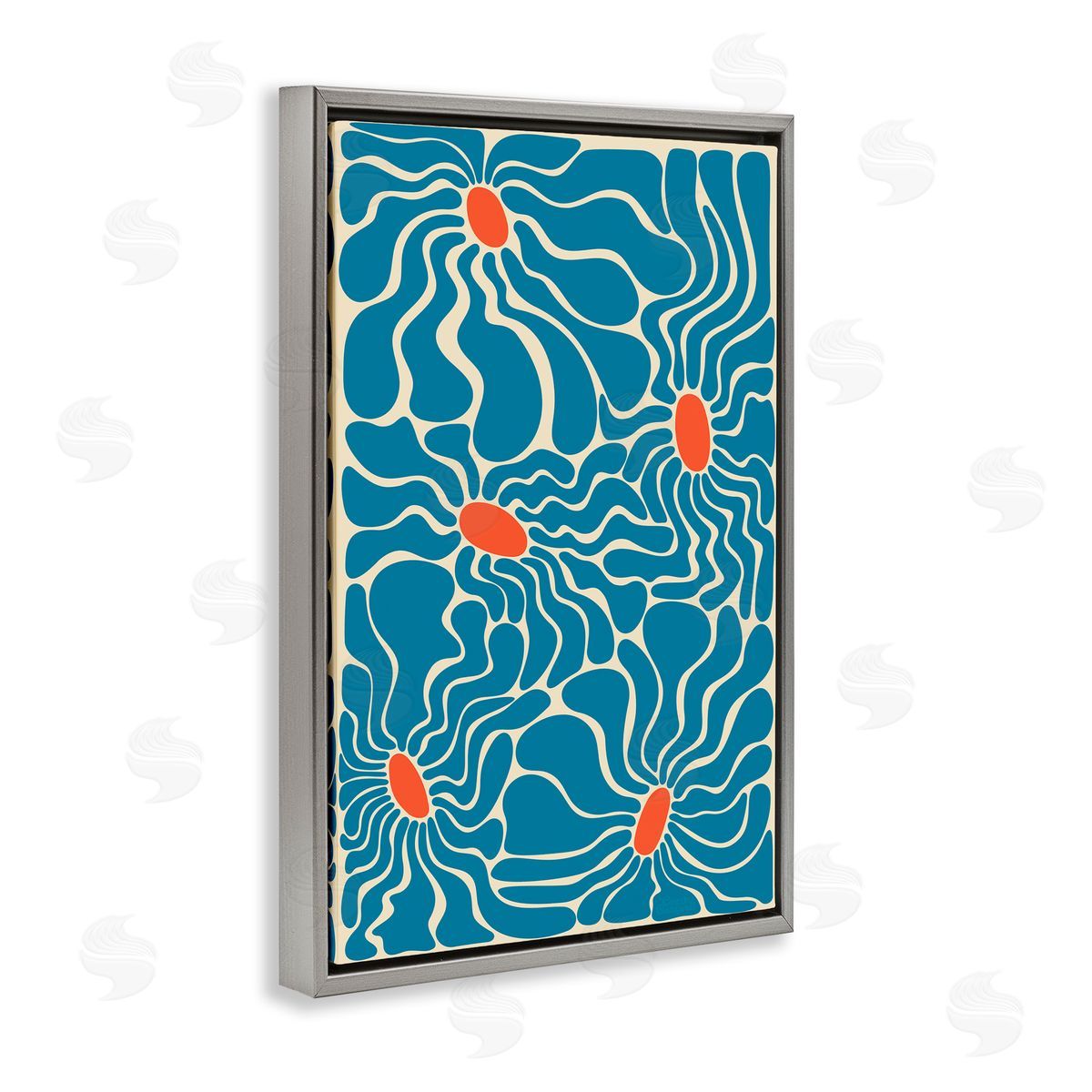 Groovy Fluid Flowers Grey Floating Frame Canvas Wall Art, Home Decor by Carrie Cantwell