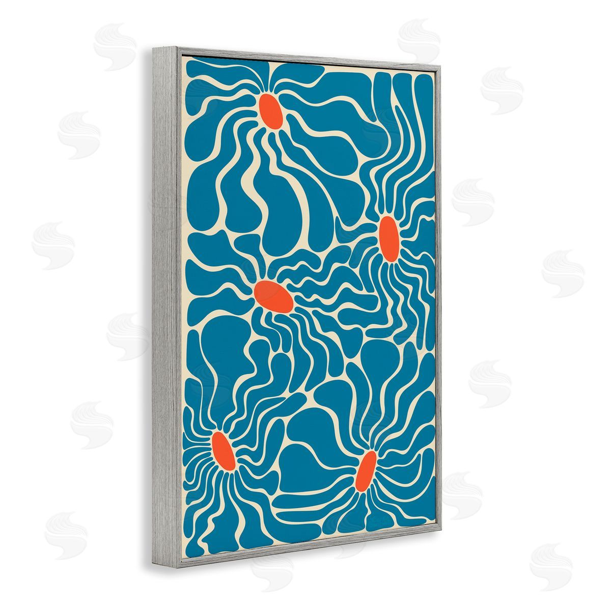 Groovy Fluid Flowers Grey Frame Print Wall Art, Home Decor by Carrie Cantwell