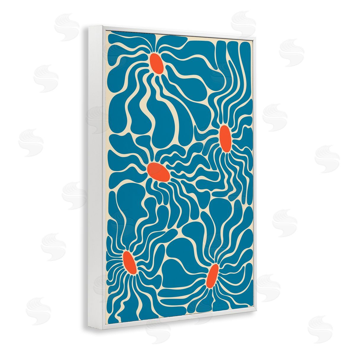 Groovy Fluid Flowers White Frame Print Wall Art, Home Decor by Carrie Cantwell