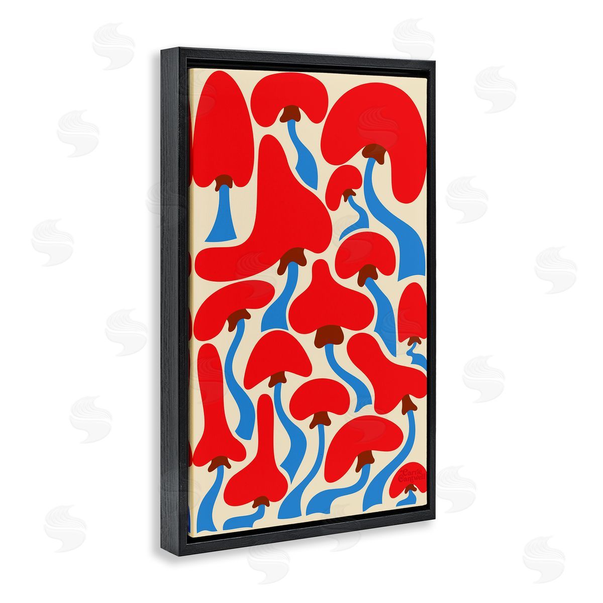Groovy Wavy Mushrooms Black Floating Frame Canvas Wall Art, Home Decor by Carrie Cantwell