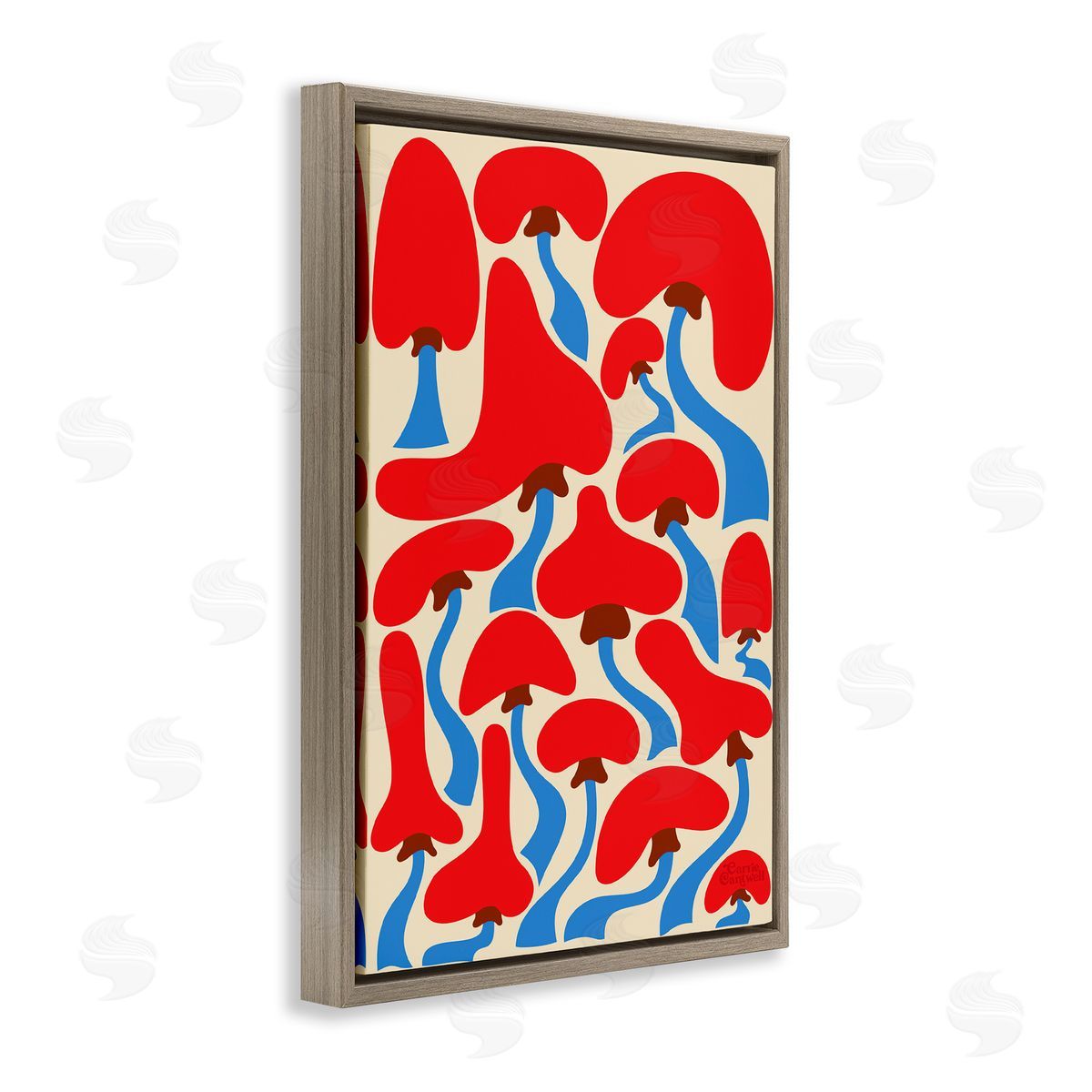 Groovy Wavy Mushrooms Brown Floating Frame Canvas Wall Art, Home Decor by Carrie Cantwell