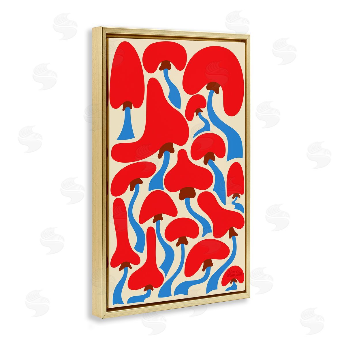 Groovy Wavy Mushrooms Gold Floating Frame Canvas Wall Art, Home Decor by Carrie Cantwell